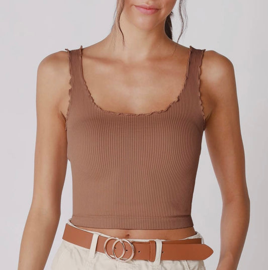 Cognac- Lettuce Edge Crop Top