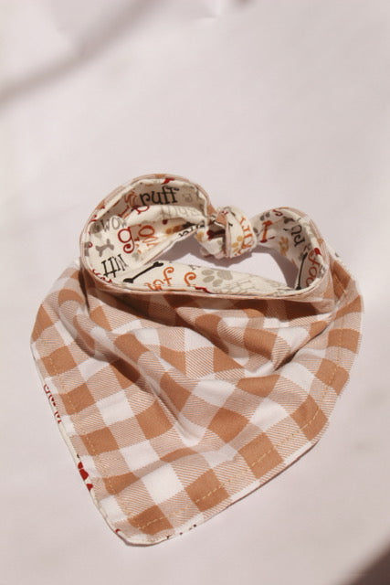 Caramel Gingham Pup Tie Bandana