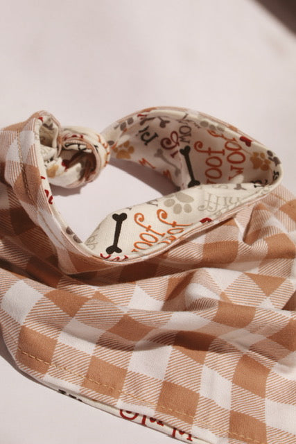 Caramel Gingham Pup Tie Bandana